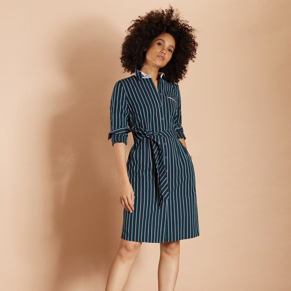 Striped Cotton Dobby Shirt Dress